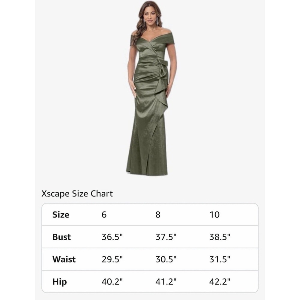 Xscape Evenings Off-Shoulder Taffeta Gown Size 8 Olive Green Sweetheart Maxi - Picture 8 of 8